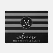 Modern gestreepte patroonfamilie welkom zwart grij deurmat (Voorkant)