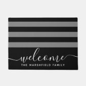 Modern gestreepte patroonfamilie welkom zwart grij deurmat (Voorkant)