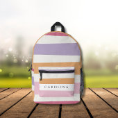 Modern gestreepte perzik, roze, lavendel en wit me bedrukte rugzak