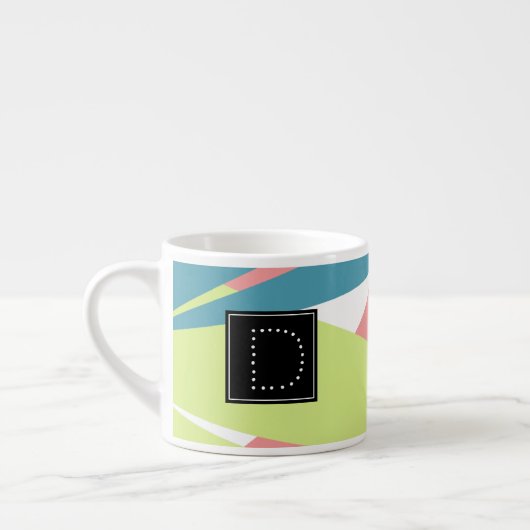 Modern gestript monogram geometrisch patroon espresso kop (Links)