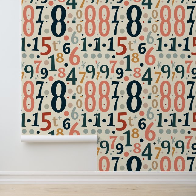 Modern getallenpatroon | Retro Wiskunde typografie Behang (Applicatie)