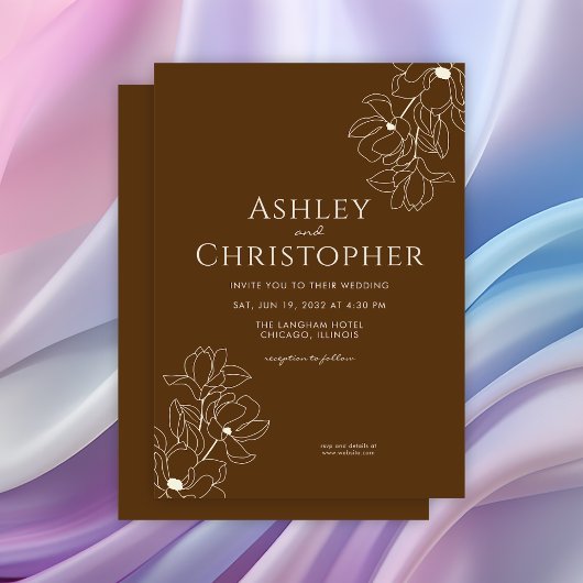 Modern getekende bloemenbruine bruiloft kaart