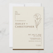 Modern getekende bloemenbruine bruiloft kaart (Voorkant)