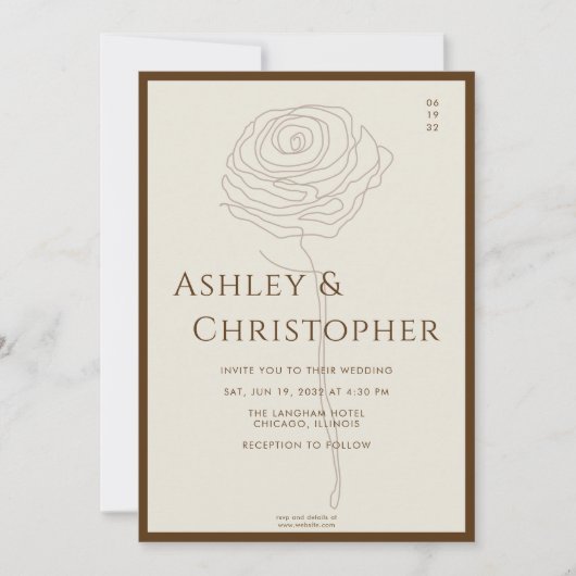 Modern getekende bloemenbruine bruiloft kaart (Voorkant)