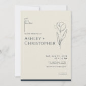 Modern getekende bloemenmarine blauwe bruiloft kaart (Voorkant)