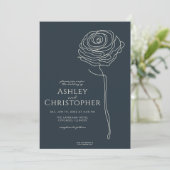 Modern getekende bloemenmarine blauwe bruiloft kaart (Staand voorkant)