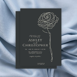 Modern getekende bloemenzwart onyx bruiloft kaart