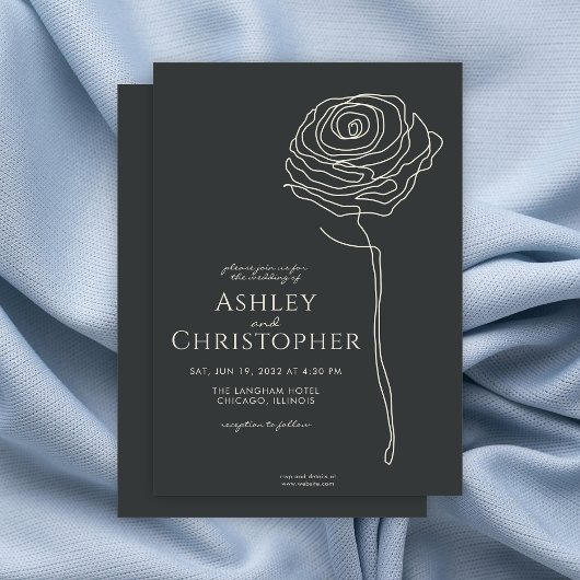 Modern getekende bloemenzwart onyx bruiloft kaart