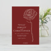Modern getekende bloemige karmozijnrode bruiloft kaart (Staand voorkant)