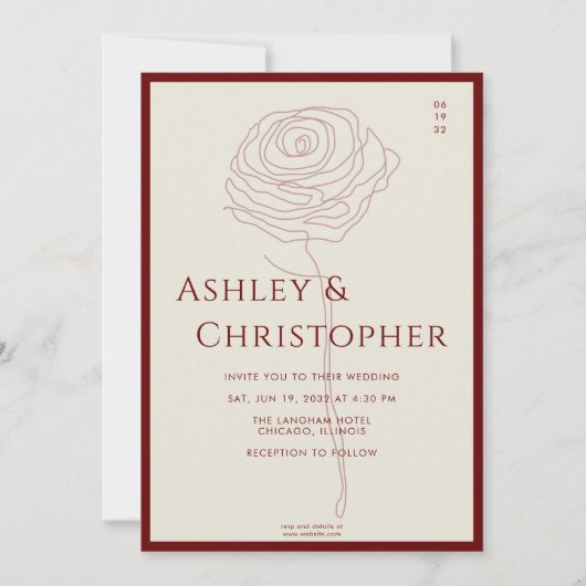 Modern getekende bloemige karmozijnrode bruiloft kaart (Voorkant)
