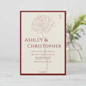 Modern getekende bloemige karmozijnrode bruiloft kaart (Staand voorkant)