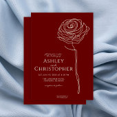 Modern getekende bloemige karmozijnrode bruiloft kaart