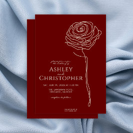 Modern getekende bloemige karmozijnrode bruiloft kaart