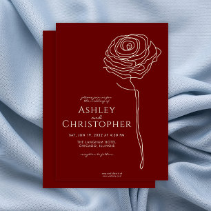 Modern getekende bloemige karmozijnrode bruiloft kaart