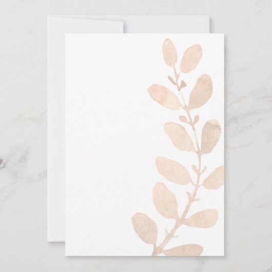 Modern getint perzik bladeren bruiloft kaart (Achterkant)