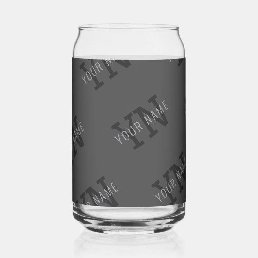 Modern Getiteld Donkergrijs Monogrammed Naam/ander Blikvorm Glas (Voorkant)