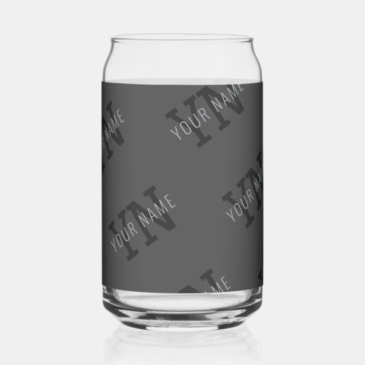 Modern Getiteld Donkergrijs Monogrammed Naam/ander Blikvorm Glas (Achterkant)