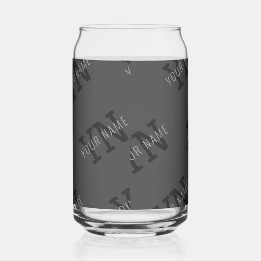 Modern Getiteld Donkergrijs Monogrammed Naam/ander Blikvorm Glas (Rechts)