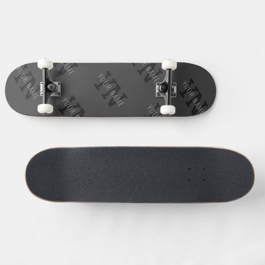 Modern Getiteld Donkergrijs Monogrammed Naam/ander Persoonlijk Skateboard (Horizontaal)
