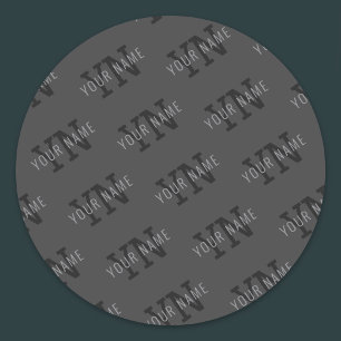 Modern Getiteld Donkergrijs Monogrammed Naam/ander Ronde Sticker