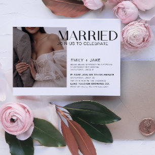 Modern getrouwd 4 foto bruiloft receptie feest kaart