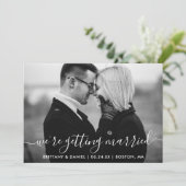 Modern Getting Married Zwart-wit Foto Save The Date (Staand voorkant)