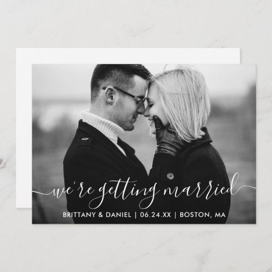 Modern Getting Married Zwart-wit Foto Save The Date (Voorkant / Achterkant)