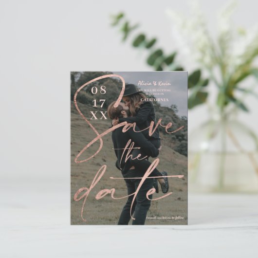 Modern gewaagd roos gouden script, behalve de datu briefkaart (Staand voorkant)