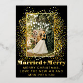 Modern gewaagd script, getrouwd en vrolijk bruilof folie feestdagenkaart (Voorkant)