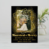 Modern gewaagd script, getrouwd en vrolijk bruilof folie feestdagenkaart (Staand Voorkant)