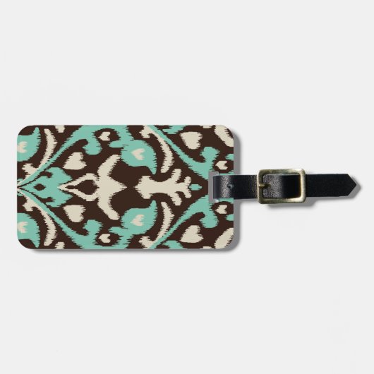 Modern gewaagd turkoois bruin ikat stammenpatroon bagagelabel (Voorkant horizontaal)