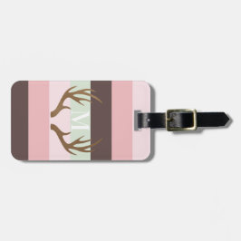 Modern gewei roze groen bruin gestreept monogram bagagelabel