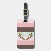 Modern gewei roze groen bruin gestreept monogram bagagelabel (Voorkant verticaal)