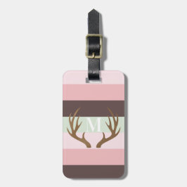 Modern gewei roze groen bruin gestreept monogram bagagelabel