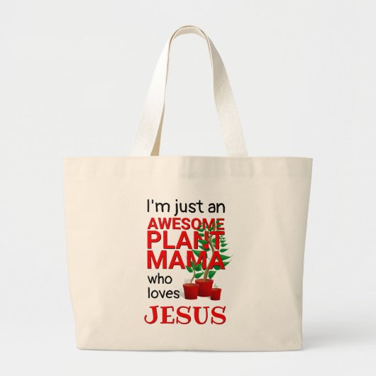 Modern GEWELDIGE PLANT MAMA LOVES JESUS Grote Tote Bag (Voorkant)