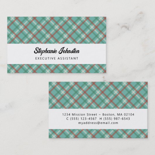 Modern Gewoon Chique Groen Rood Plaid Persoonlijk Contactkaartje (Voorkant / Achterkant)