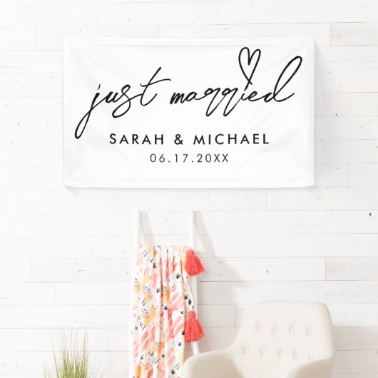 Modern gewoon gehuwd met legant kalligrafie bruilo spandoek (Insitu)