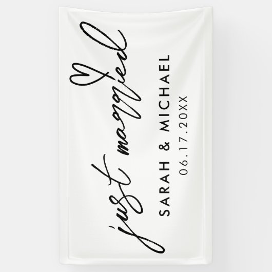 Modern gewoon gehuwd met legant kalligrafie bruilo spandoek (Verticaal)