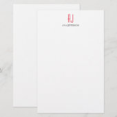 Modern gewoon verticaal eenvoudig wit rood monogra briefpapier (Voorkant / Achterkant)