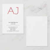 Modern gewoon verticaal Stijlvol wit rood monogram Visitekaartje (Voorkant / Achterkant)