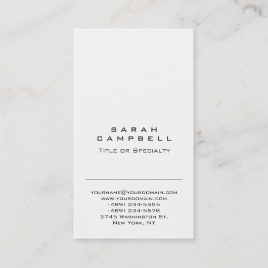 Modern gewoon verticaal wit, uniek schoon visitekaartje (Voorkant)