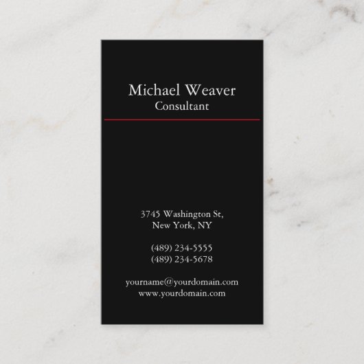 Modern gewoon Verticaal Zwart Rood Uniek Visitekaartje (Voorkant)