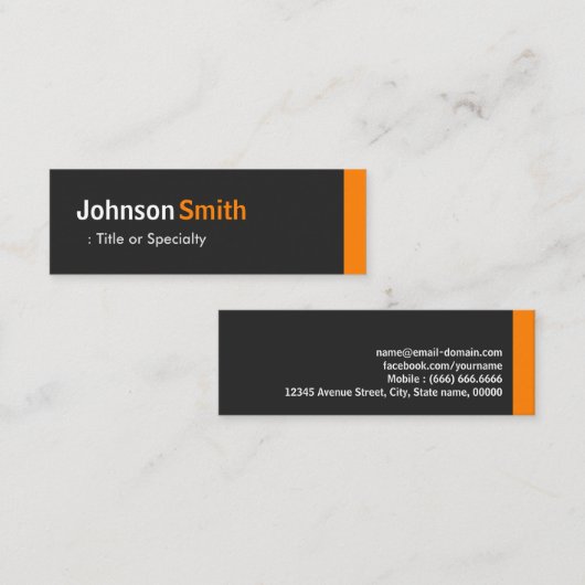 Modern gewoon zwart en Oranje Mini Visitekaartje (Voorkant / Achterkant)