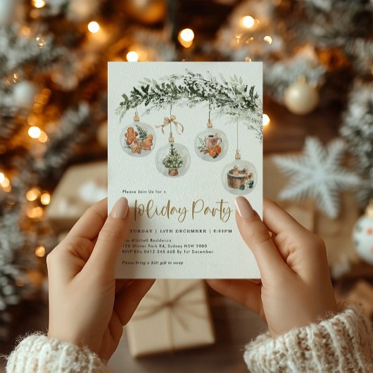 Modern Gezellig Winter Ornament Holiday Party Kaart