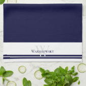 Modern gezinsmonogram Navy Blue Kitchen Towel Theedoek (Gevouwen)