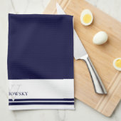Modern gezinsmonogram Navy Blue Kitchen Towel Theedoek (Quarter Fold)