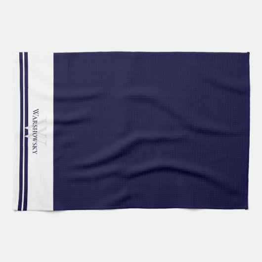 Modern gezinsmonogram Navy Blue Kitchen Towel Theedoek (Horizontaal)
