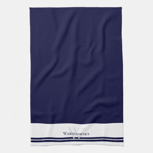 Modern gezinsmonogram Navy Blue Kitchen Towel Theedoek (Verticaal)