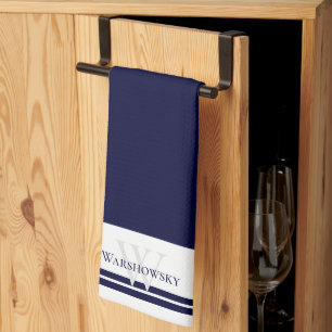 Modern gezinsmonogram Navy Blue Kitchen Towel Theedoek