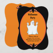 Modern Ghost & Bats Halloween Invitation Kaart (Voorkant / Achterkant)